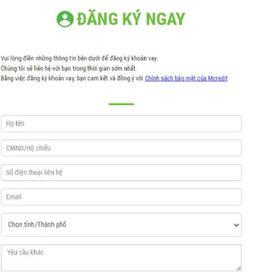 đăng ký vay