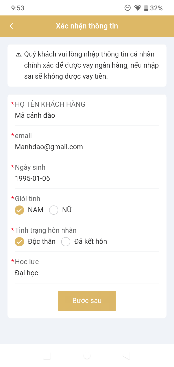 Nhập thông tin cá nhân khách hàng