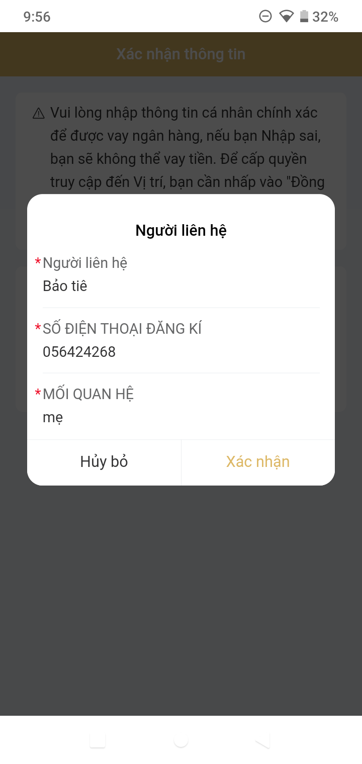 Thông tin của người liên hệ